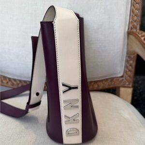 DKNY Plum and Cream Leather Shoulder Bag with Logo Strap